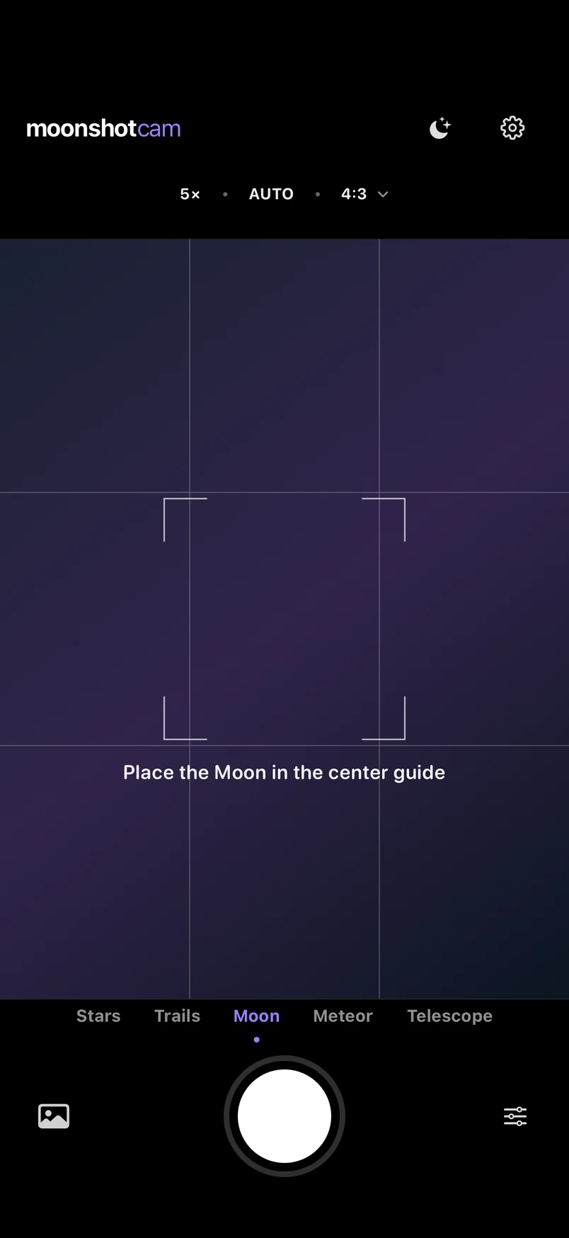Moonshot Cam composition grid and movable focus guide